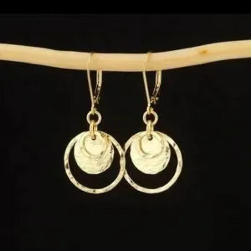 Gold circle disc hammered Earrings